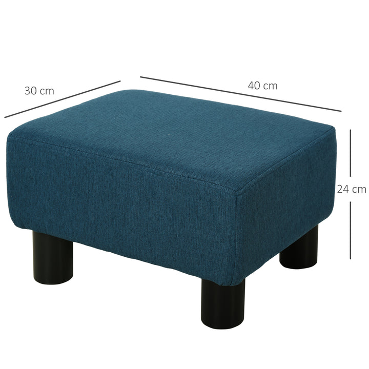 HOMCOM Linen Fabric Ottoman Footstool, Cube Design with 4 Plastic Legs, Comfortable Seating, Blue | Aosom UK