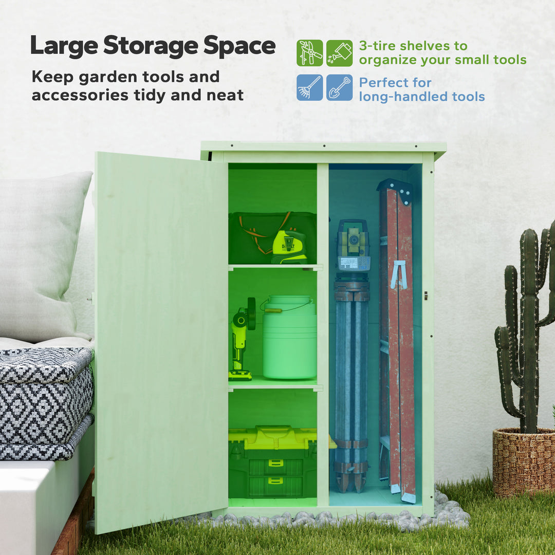 Wooden Small Shed, Garden Storage Shed with Shelves and Bolt Latch, 75L x 56W x115H cm, Green