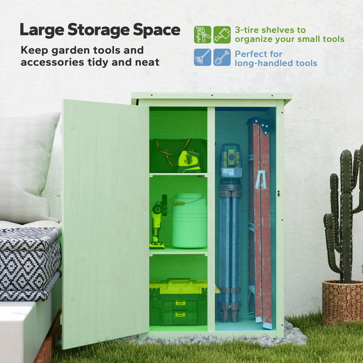 Wooden Small Shed, Garden Storage Shed with Shelves and Bolt Latch, 75L x 56W x115H cm, Green