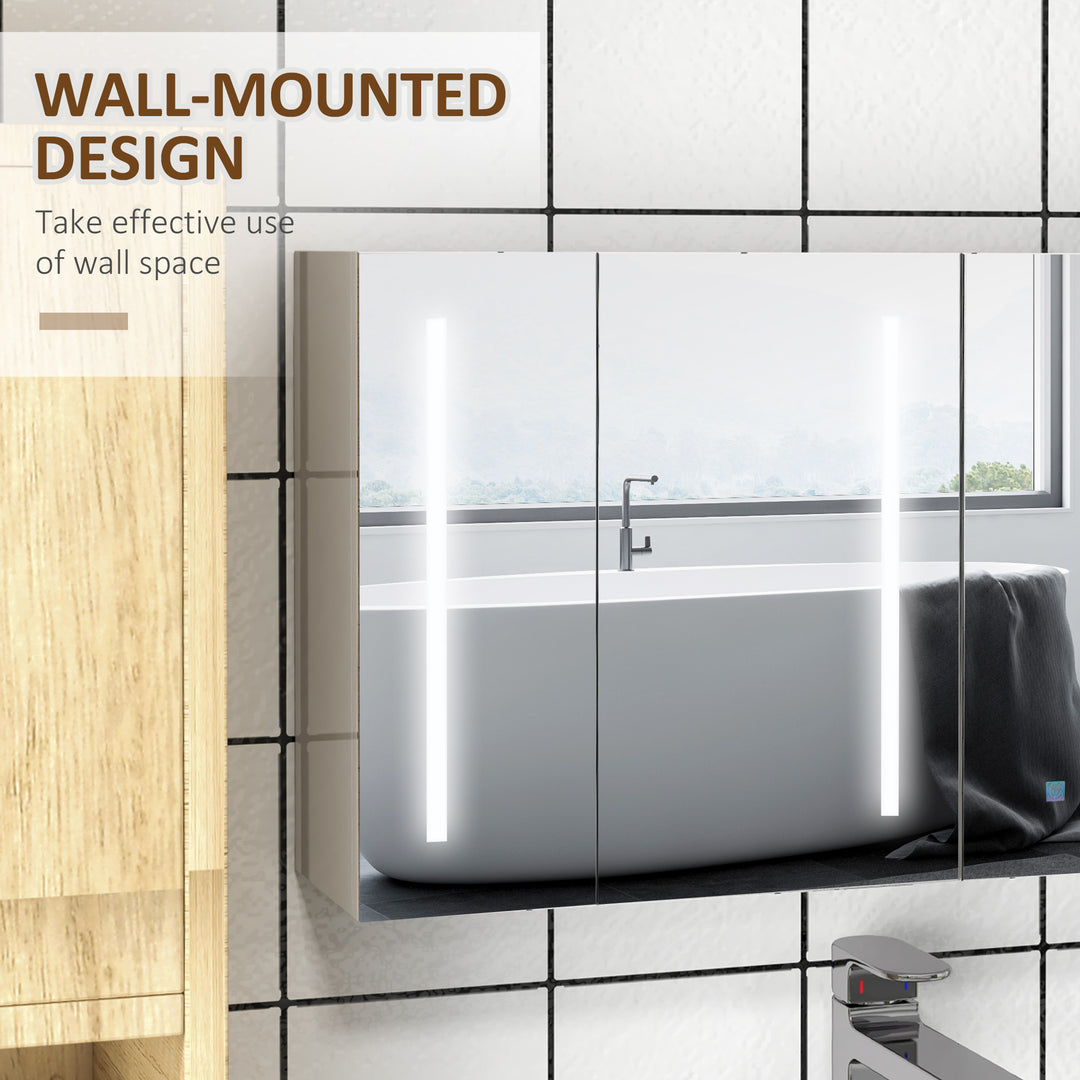 Bathroom Mirror Cabinet with Light, Bathroom Storage Cupboard with USB Charge, Adjustable Shelf, 90x15x70cm, White