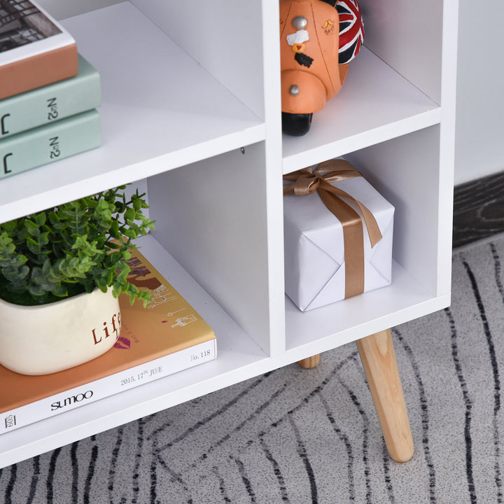 Bookcase, Freestanding Book Shelf with Storage Drawer, 6 Shelves and Wood Legs for Home Office Display, White and Grey, 24D x 60W x 86.8H cm