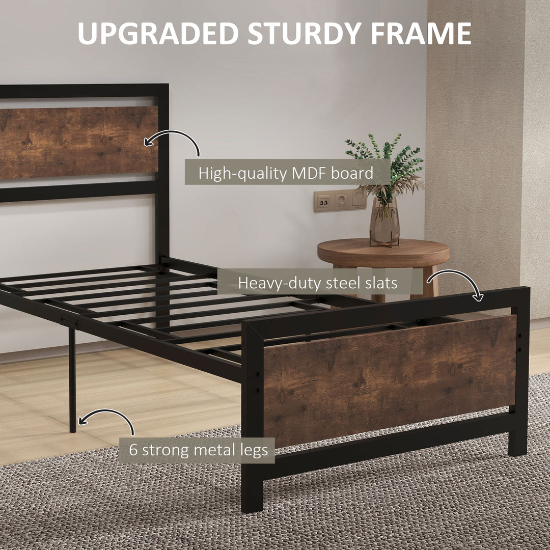 HOMCOM Single Metal Bed Frame, Strong Slat Support, Headboard & Footboard, Solid Bedstead Base with Underbed Storage, Black | Aosom UK