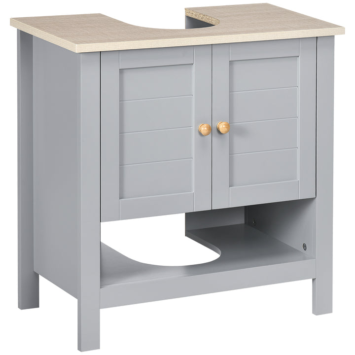 Kleankin Bathroom Vanity Unit Under Sink Cabinet, Pedestal Design, Storage Cupboard with Adjustable Shelf, Grey. | Aosom UK