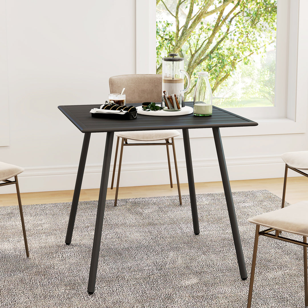 Square Garden Table with Slat Top, Steel Frame, Outdoor Table for 4 Person, 80 x 80 x 74 cm, Black