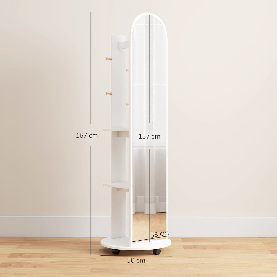 2-in-1 Full Length Mirror with Storage Shelves, Floor Mirror with 4 Wh