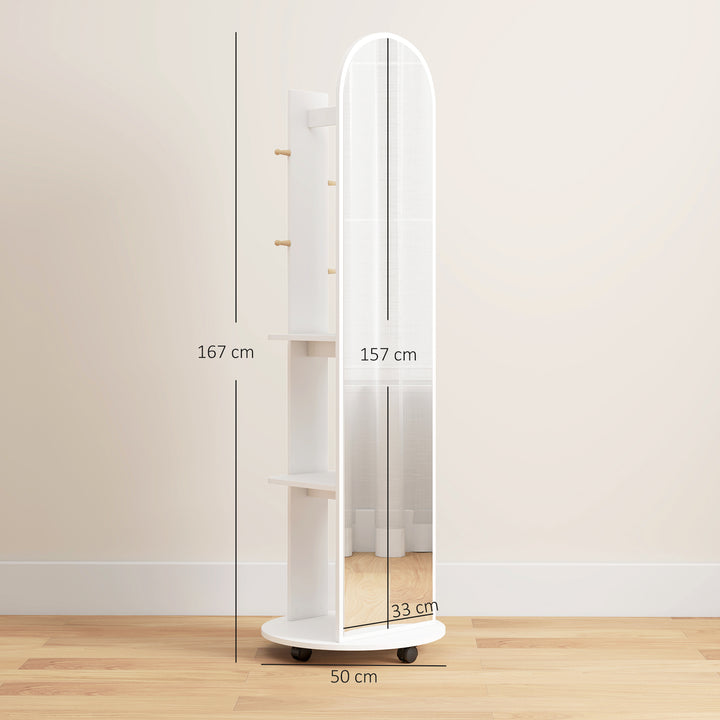 2-in-1 Full Length Mirror with Storage Shelves, Floor Mirror with 4 Wh