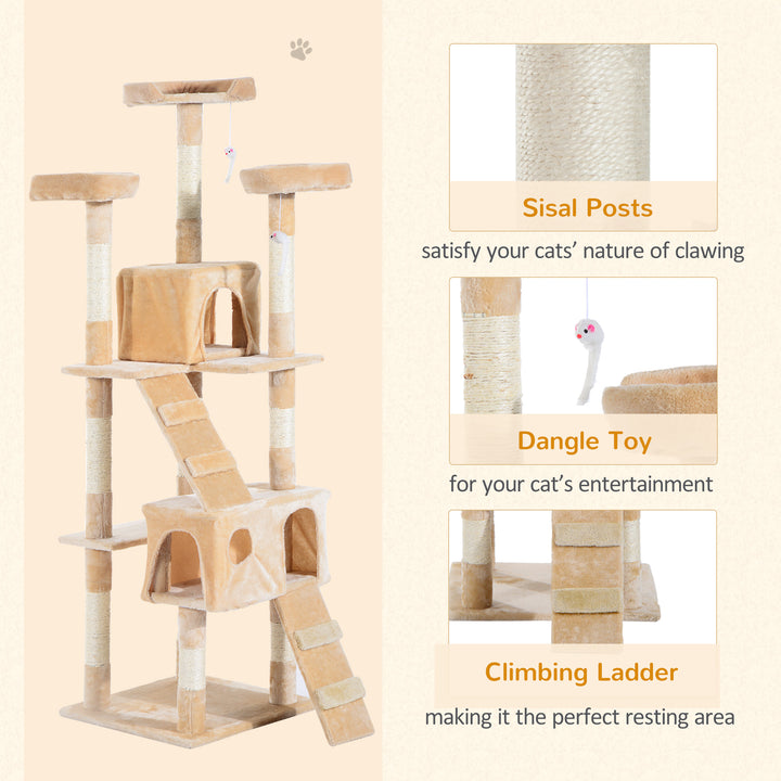 PawHut Deluxe Cat Tree, Kitten Scratching Post, Climbing Tower Activity Centre, Plush, Cream | Aosom UK