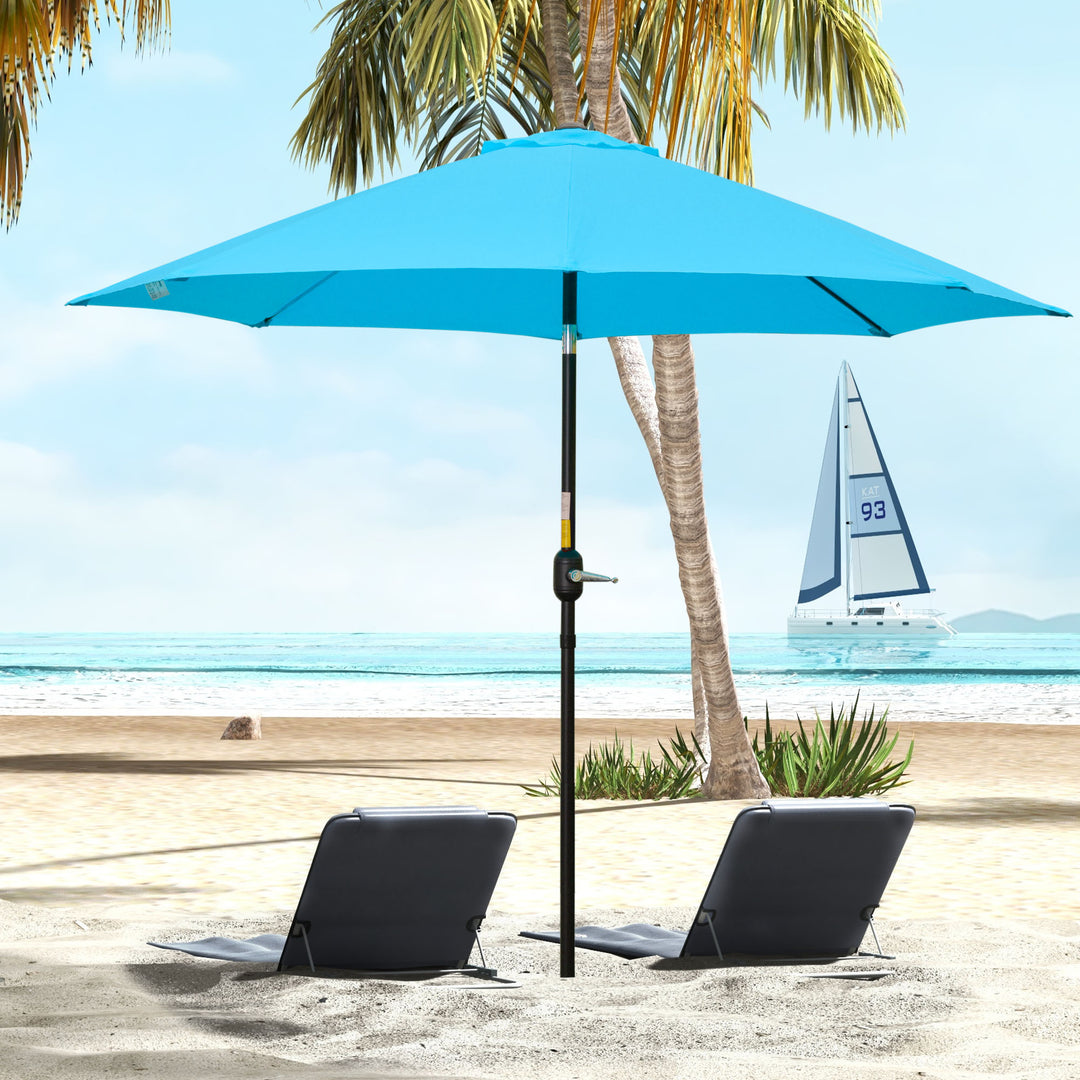 Outsunny 2.6M Patio Sun Umbrella with Tilt, Crank, 8 Ribs Aluminium Frame, Shade Shelter Canopy, Blue | Aosom UK