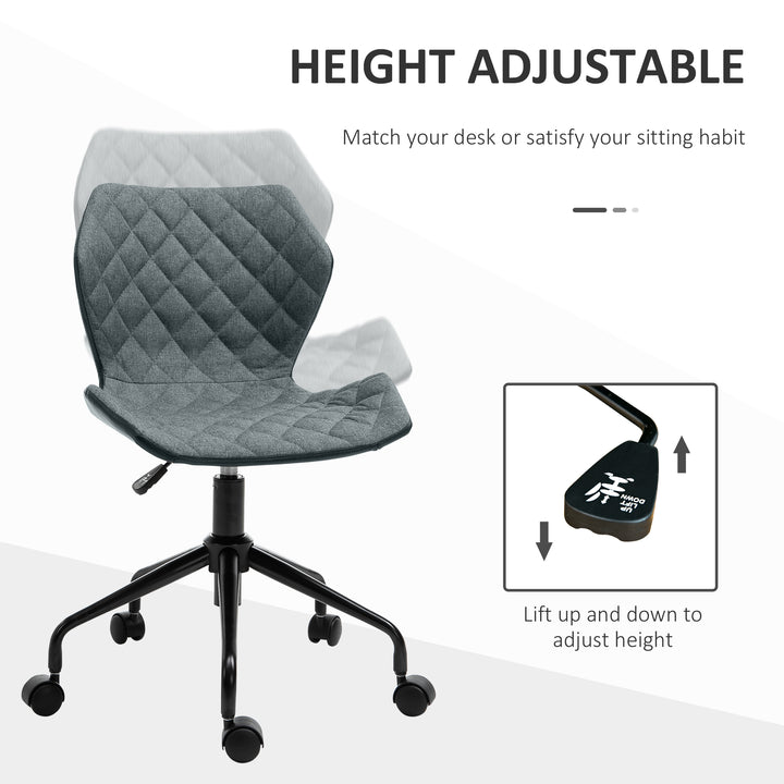 Office Computer Desk Chair, Swivel Task Chair no Arms, Fabric Study Chair with Adjustable Height and Rolling Wheels for Home Work, Grey