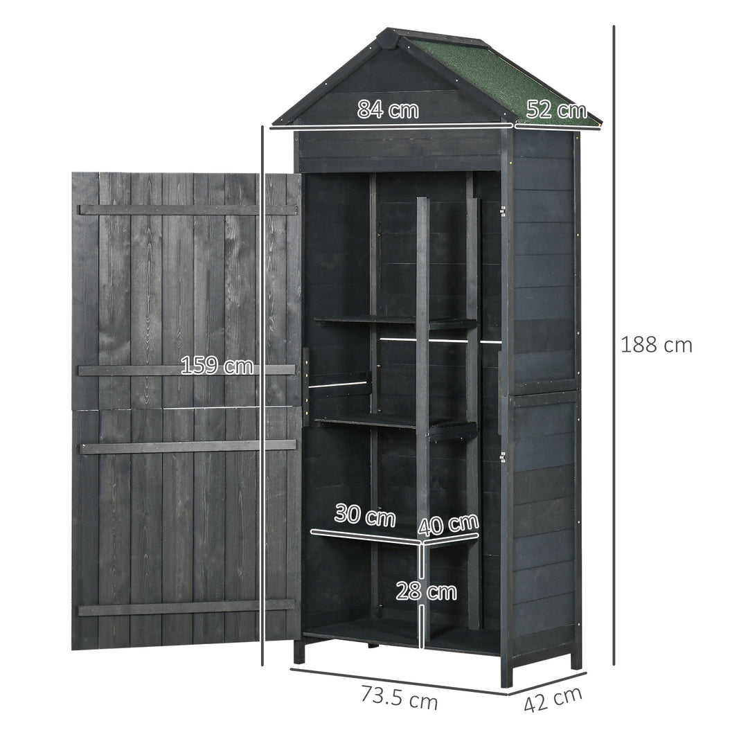 Garden Shed 4-Tier Wooden Garden Outdoor Shed 3 Shelves Utility Gardener Cabinet Lockable 2 Doors - Grey