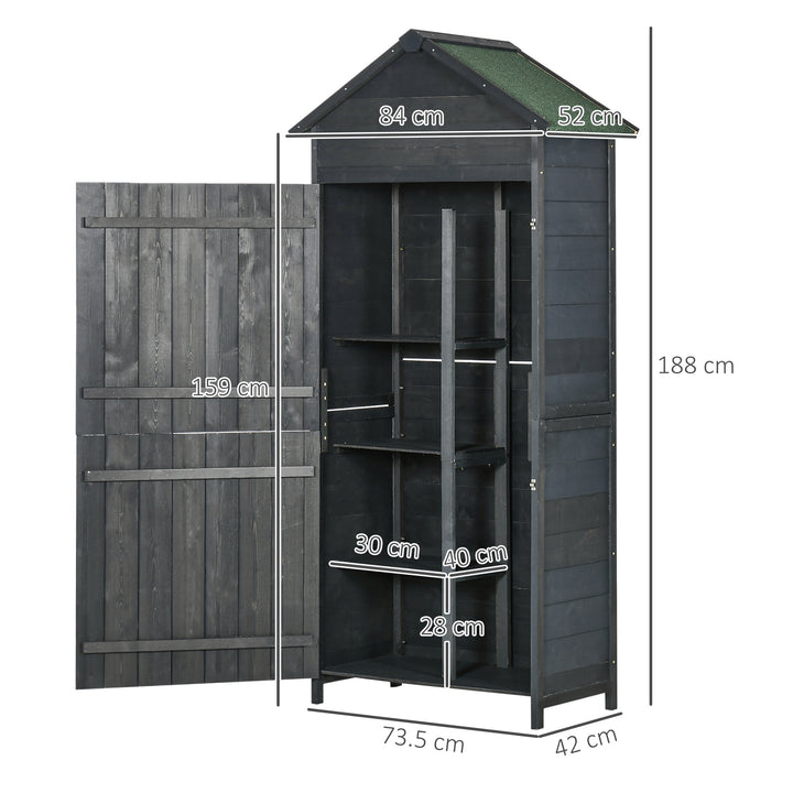 Garden Shed 4-Tier Wooden Garden Outdoor Shed 3 Shelves Utility Gardener Cabinet Lockable 2 Doors - Grey