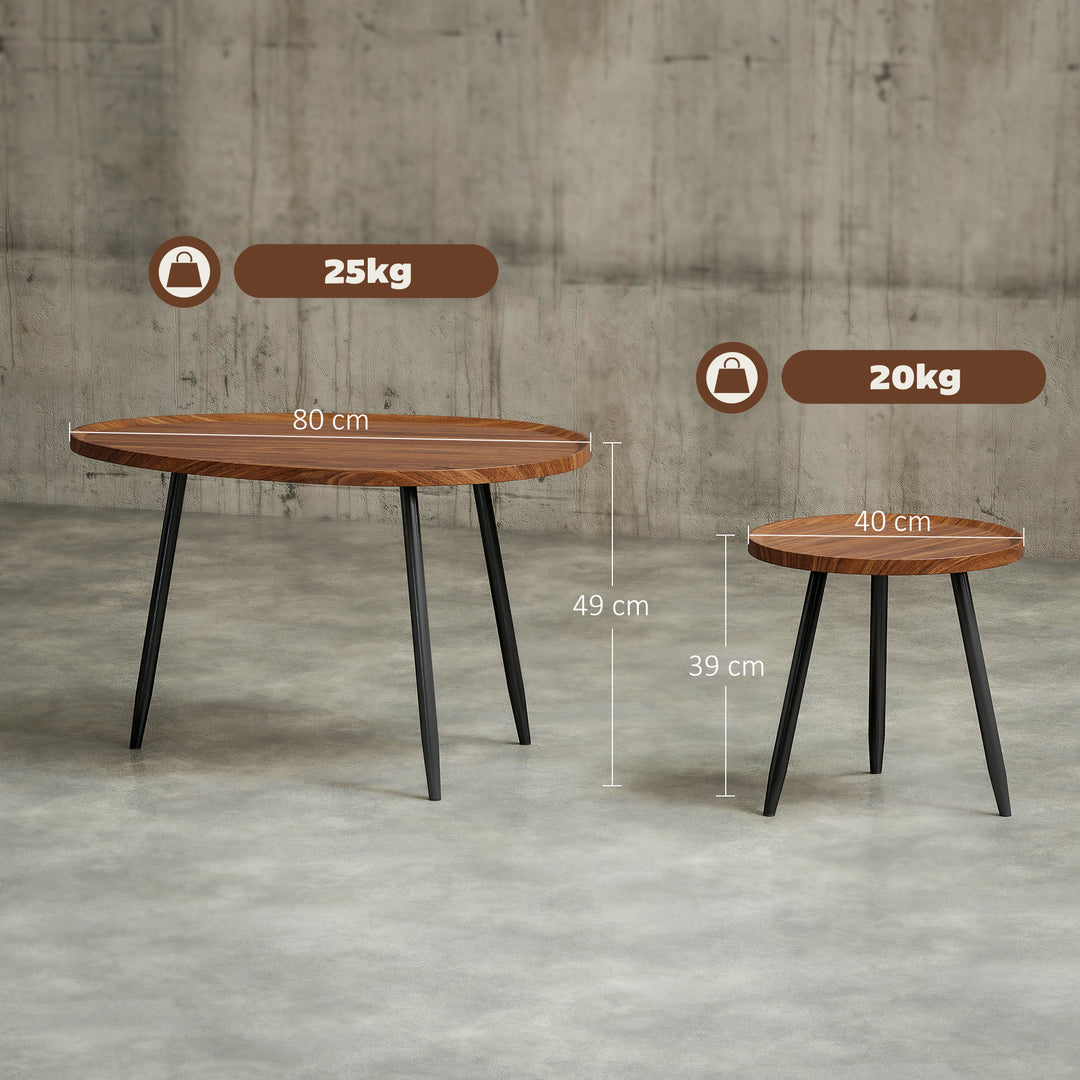 Nesting Coffee Table Set of 2, 80cm Modern Stacking End Side Table with Metal Legs for Living Room Bedroom Office, Chestnut Wood Effect