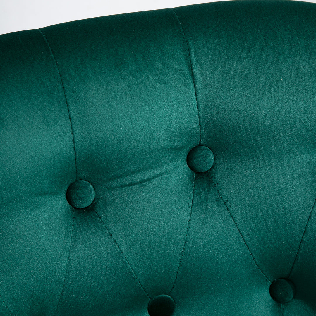 Velvet Accent Chair Set of 2, Button Tufted Wingback Chair with Rubber Wood Legs for Living Room, Bedroom, Dark Green