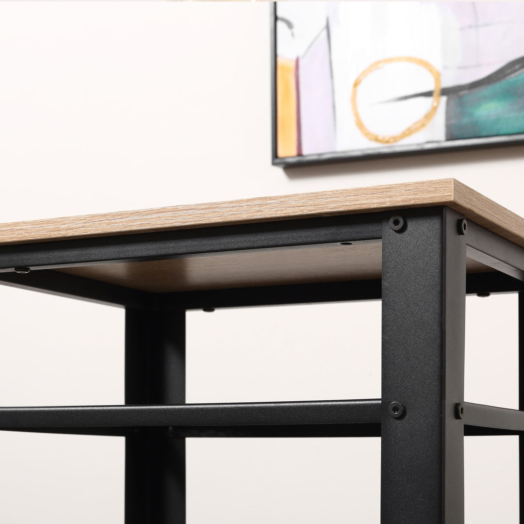 Tall Side Table Set of 2 with 3 Layer, 2 Shelves Storage Display Industrial-Style, Metal Frame, Bedside End Table for Living Room Bedroom, Oak and Black
