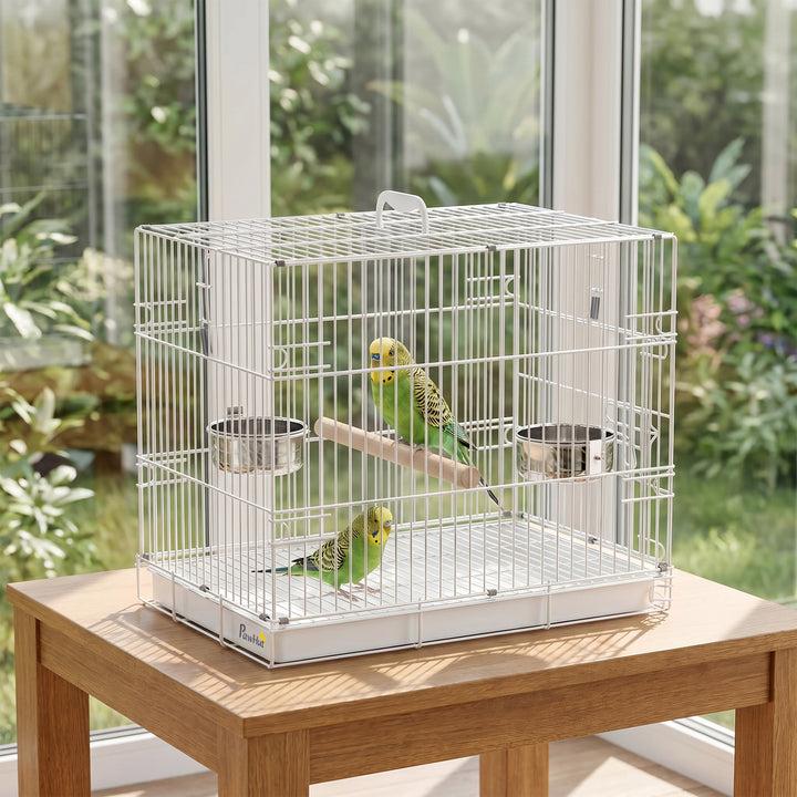 Bird Cage Foldable Portable Budgie Cage with Wooden Perch 2 Bowls for 