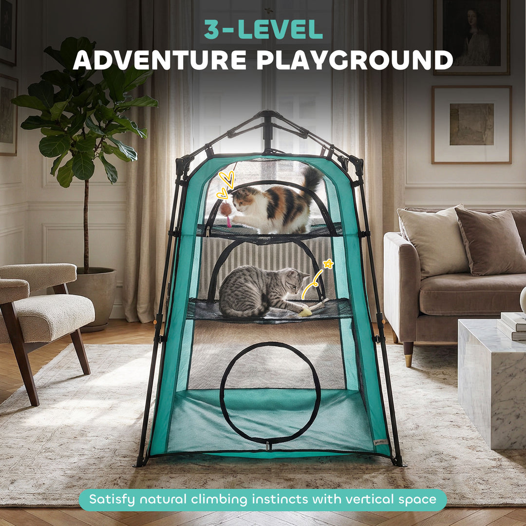 Cat Tent, 3-Tier Portable Pet Tent for Indoor Outdoor, Cat House with 
