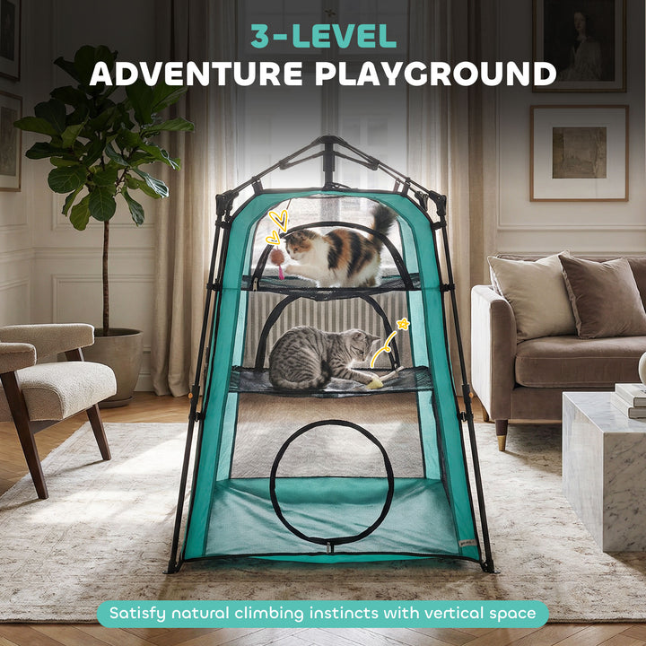 Cat Tent, 3-Tier Portable Pet Tent for Indoor Outdoor, Cat House with 