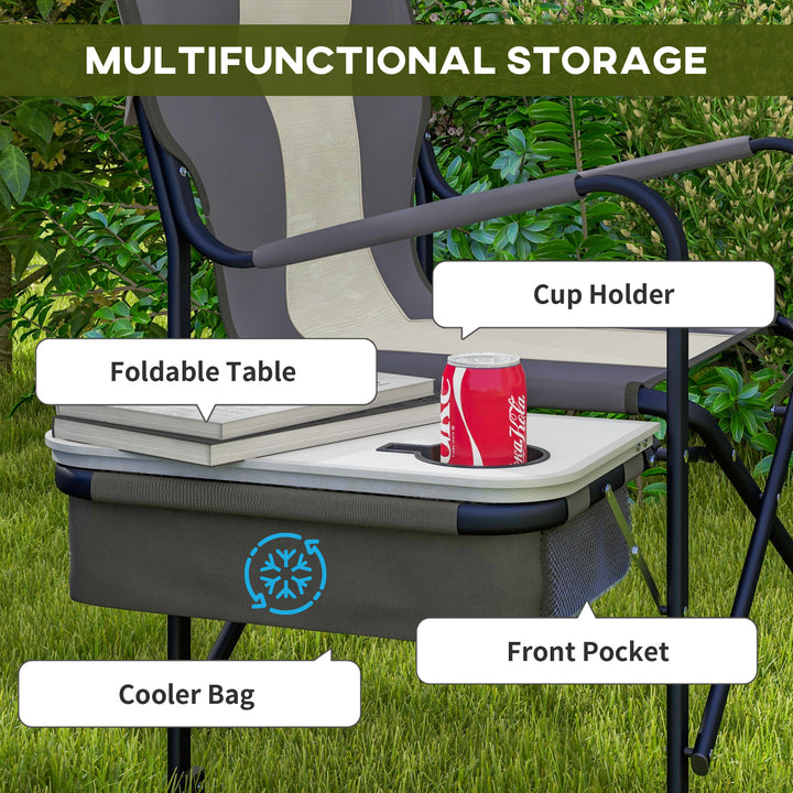 Outsunny Aluminium Folding Director's Chair, Portable Outdoor Chair with Side Table, Cup Holder, Cooler Bag, Grey