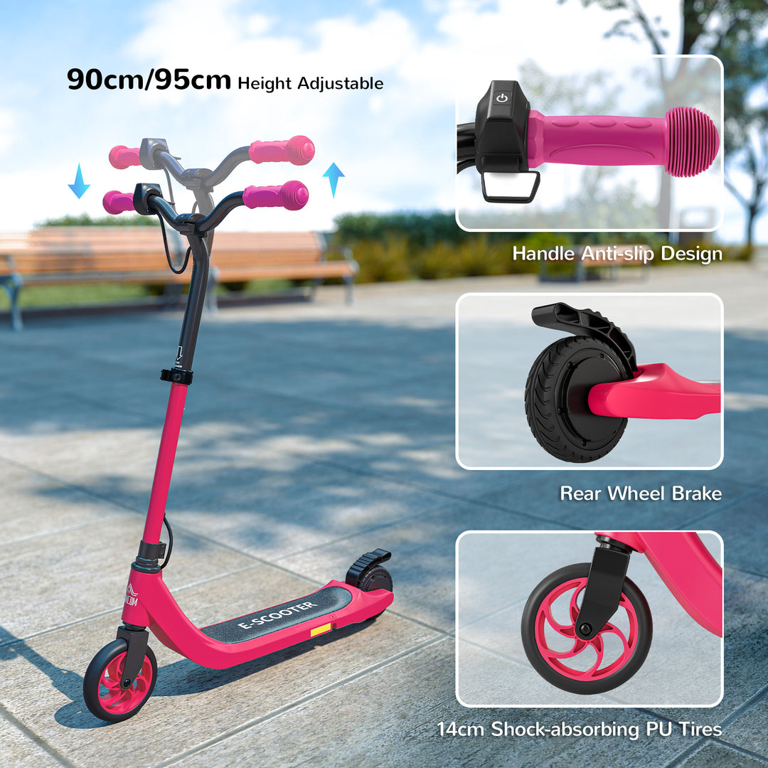 MCL Kids Electric Scooter, Electric Scooters for Kids Ages 6+, 8 KM/H & 6 KM Lightweight E-Scooter, Adjustable Height, Rear Brake - Pink