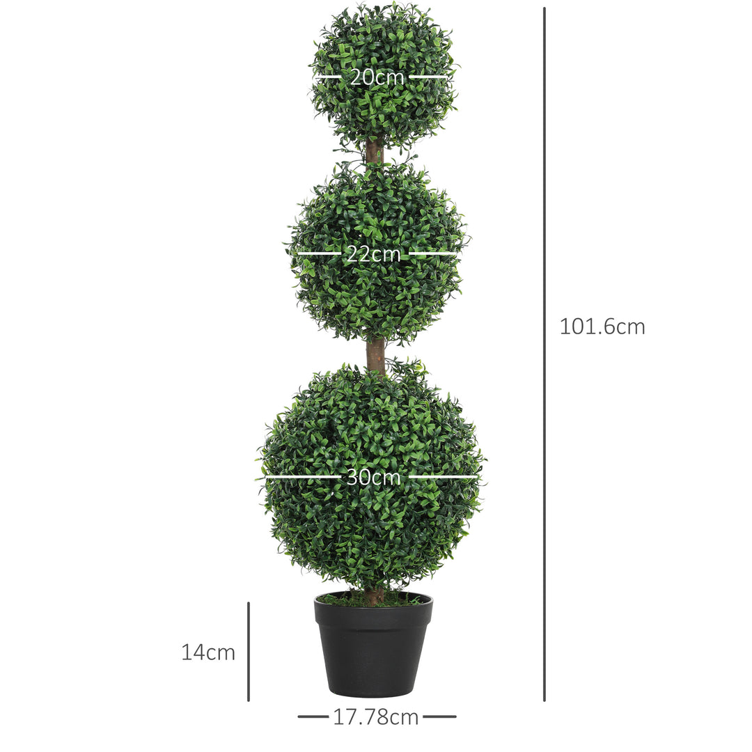 Set of 2 Decorative Artificial Trees, Topiary Ball-shaped Boxwood Trees in Pot, Fake Plants for Home Indoor outdoor Decor, 100cm, Green