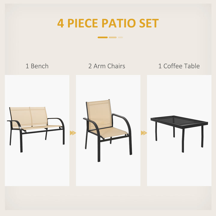 Four-Piece Curved Steel Garden Dining Set - Beige/Grey