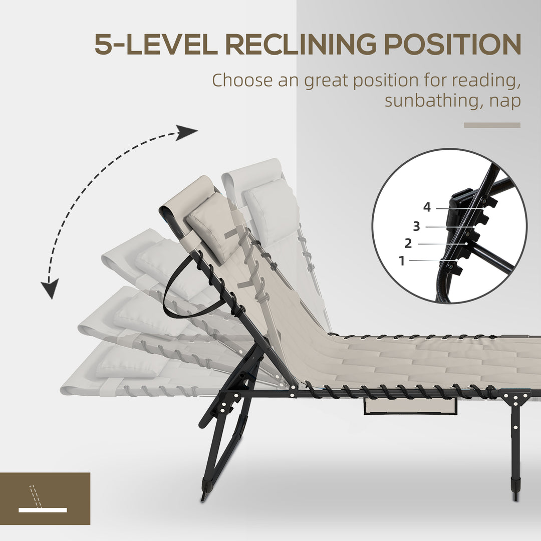 Set of Two Sun Loungers, with Five-Position Reclining Backs - Khaki