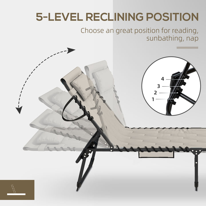 Set of Two Sun Loungers, with Five-Position Reclining Backs - Khaki