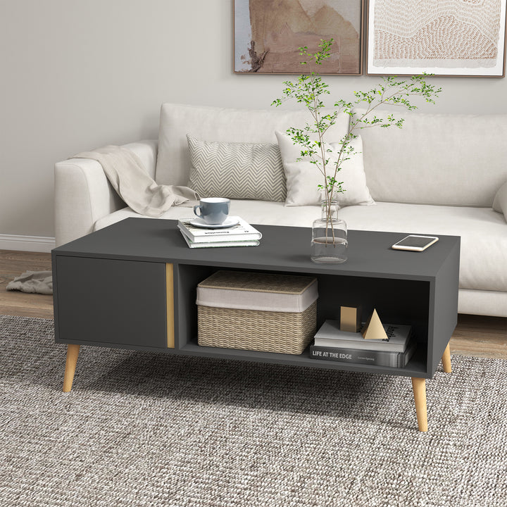 HOMCOM Coffee Table for Living Room, Modern Centre Table w/ Storage Compartments and Cabinets, Rectangular Side Table, 115x 58x 45cm, Grey | Aosom UK