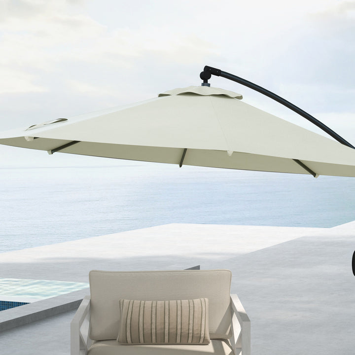 3(m) Offset Cantilever Parasol Umbrella, with Cross Base - Cream