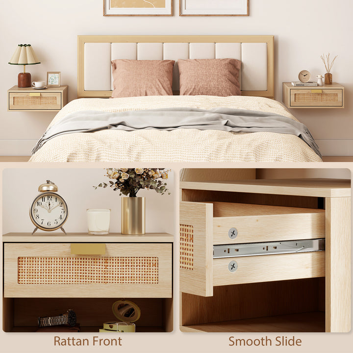 Floating Bedside Tables Set of 2, Wall Mounted Bedside Cabinets with R