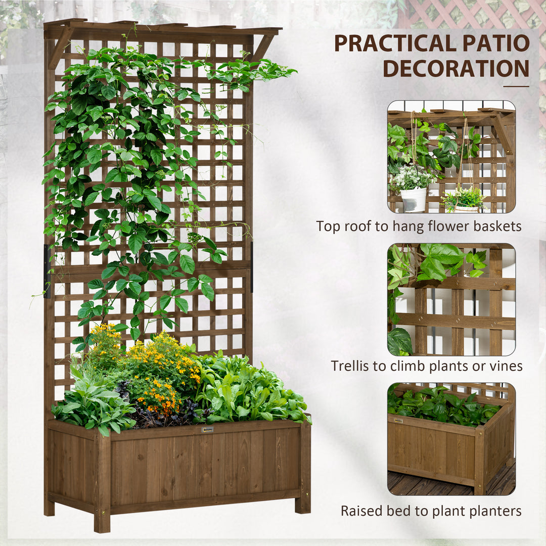 Outsunny Wood Planter with Trellis for Vine Climbing, Raised Garden Bed, Privacy Screen for Backyard, Patio, Deck, Coffee