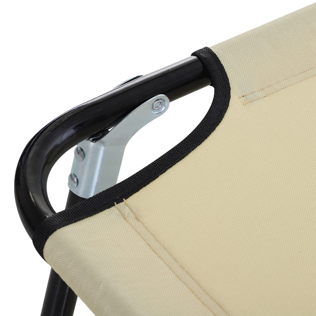 2 Piece Foldable Sun Loungers with 5-Position Adjustable Backrest, Outdoor Portable Recliner Chaise Lounge Chairs with Breathable Mesh Fabric, Beige