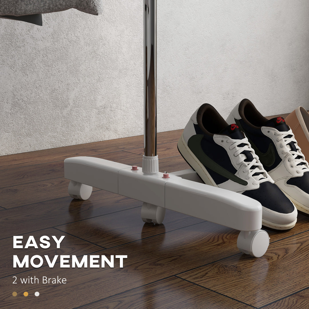 MCL 3-Tier Clothes Airer, Stainless Steel Foldable Clothes Drying Rack with Wheels and Wings, Indoor and Outdoor, Easy Assembly, 142 x 55 x 152cm, White