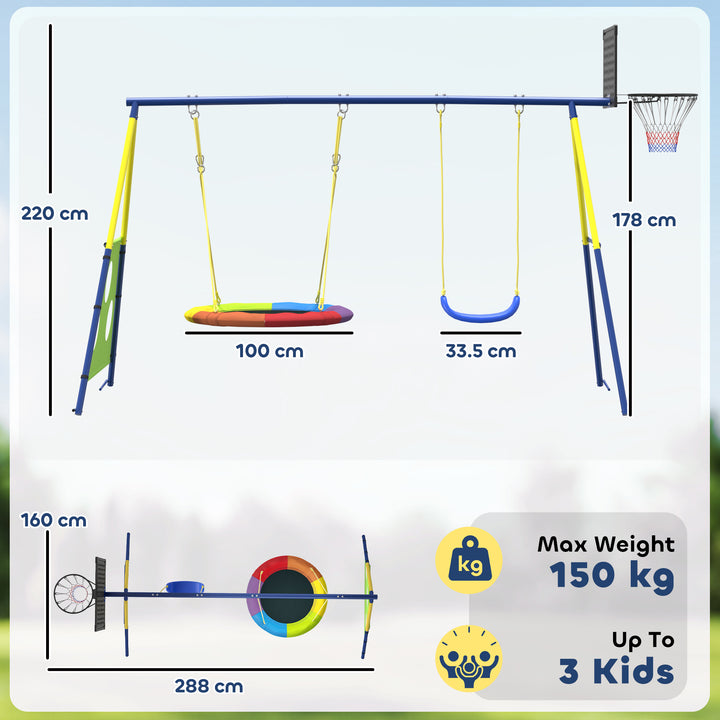 4-in-1 Kids Swing Set with Saucer Swing, Basketball Hoop and Football 