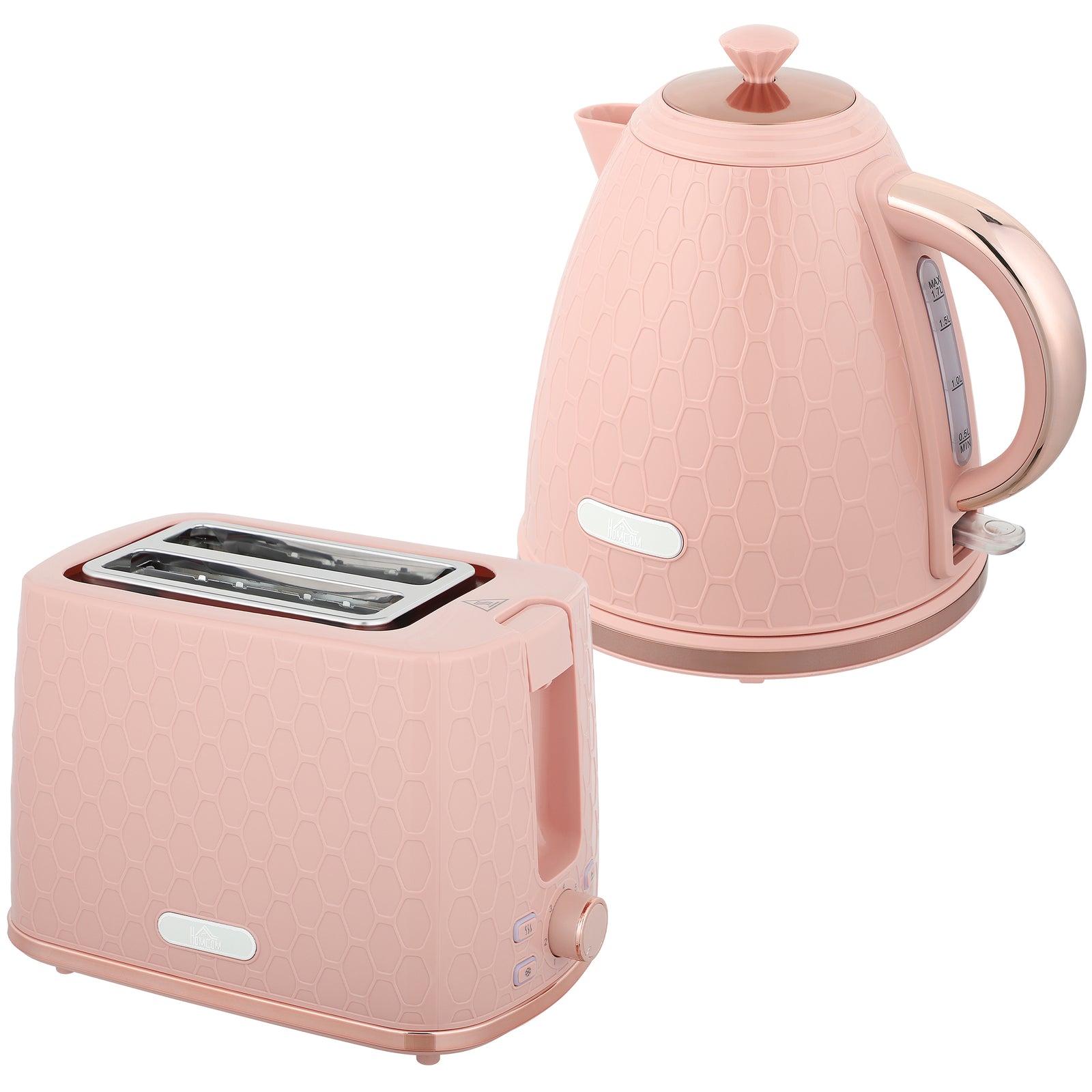 1.7L 3000W Fast Boil Kettle & 2 Slice Toaster Set, Kettle and Toaster Set with Auto Shut Off, Browning Controls, Light Pink