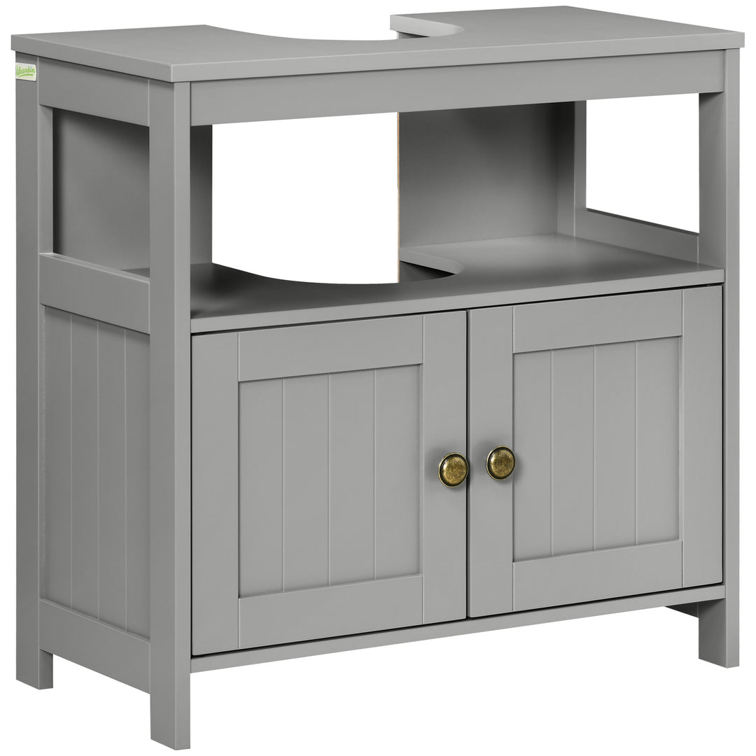 MCL Pedestal Under Sink Cabinet with Double Doors, Modern Bathroom Vanity Storage Unit with Shelves, Light Grey
