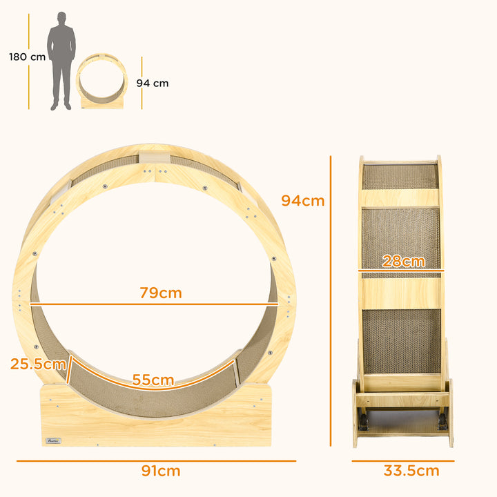 PawHut Cat Wheel with Brake, Scratching Pads, Oak | Aosom UK