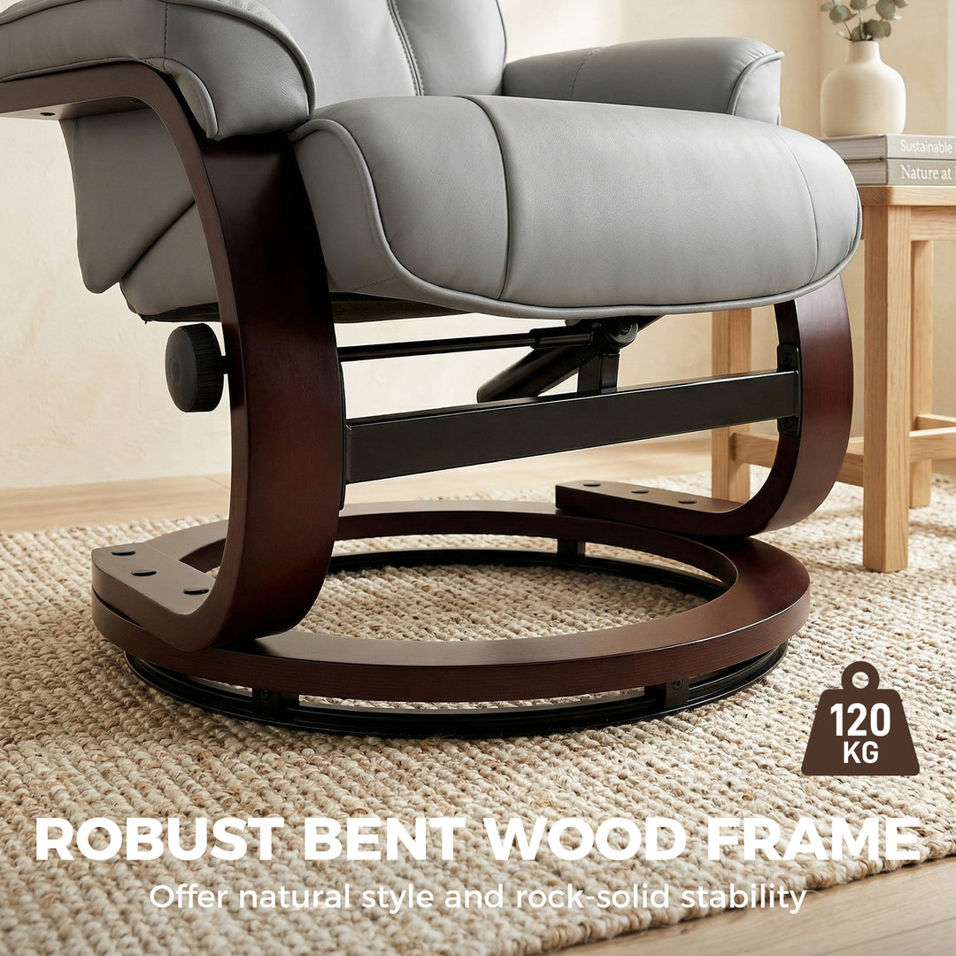Swivel Recliner Chair with Footstool, PU Leather Recliner Armchair wit