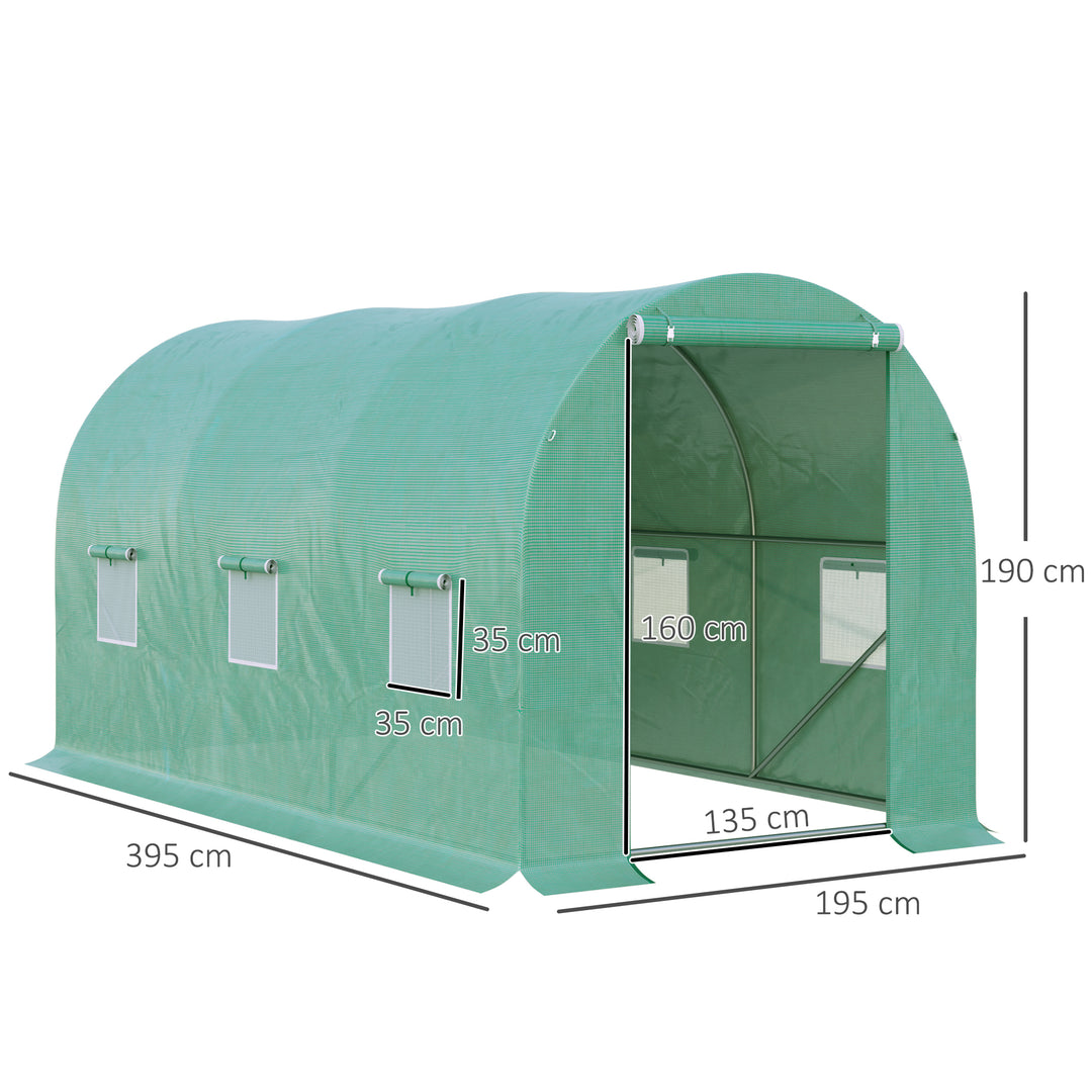4 x 2 x 2 m Polytunnel Greenhouse with Roll-up Door and 6 Mesh Windows, Walk-in Garden Tunnel Warm House Tent with UV-resistant PE Cover and Galvanised Steel Frame, Green