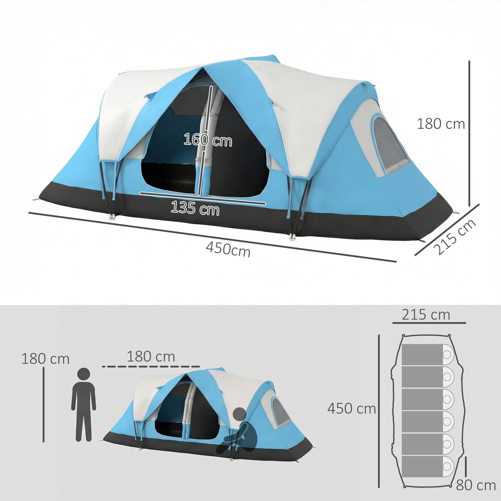 Camping Tent for 6 Man with 2000mm Water Resistant Rainfly and Carry B