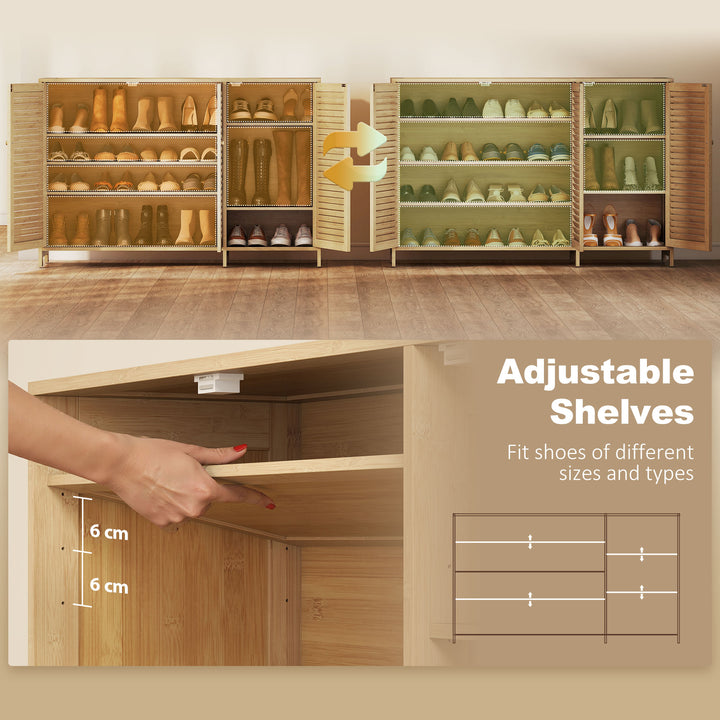 Bamboo Shoe Cabinet with Louvered Doors, 18 Pairs Shoe Storage Cabinet