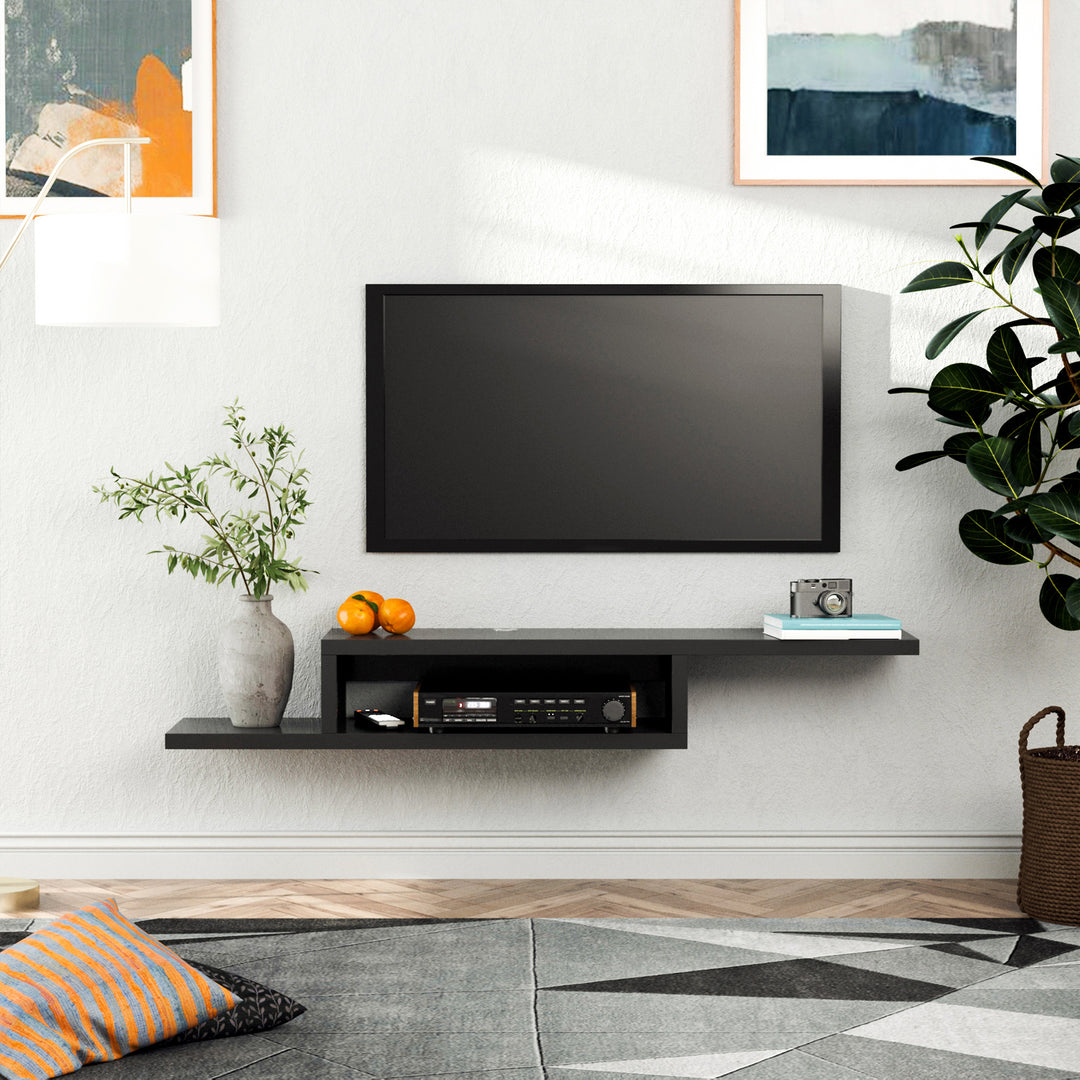 Floating TV Unit, Wall Mounted TV Stand with Open Shelf and 2 Cable Holes, Entertainment Unit for Living Room