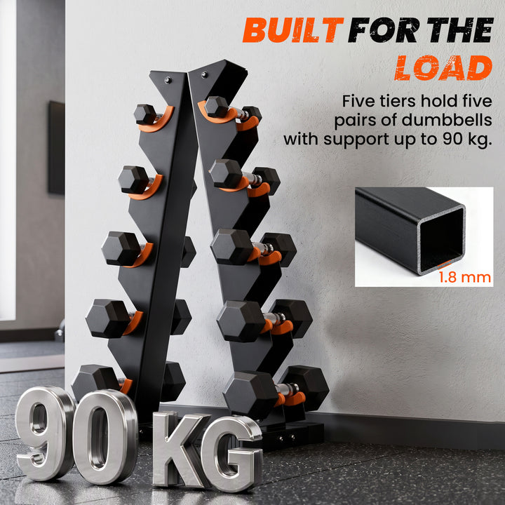 5-Tier Dumbbell Rack, A-Frame Weight Stand with Protective Washers - view 4