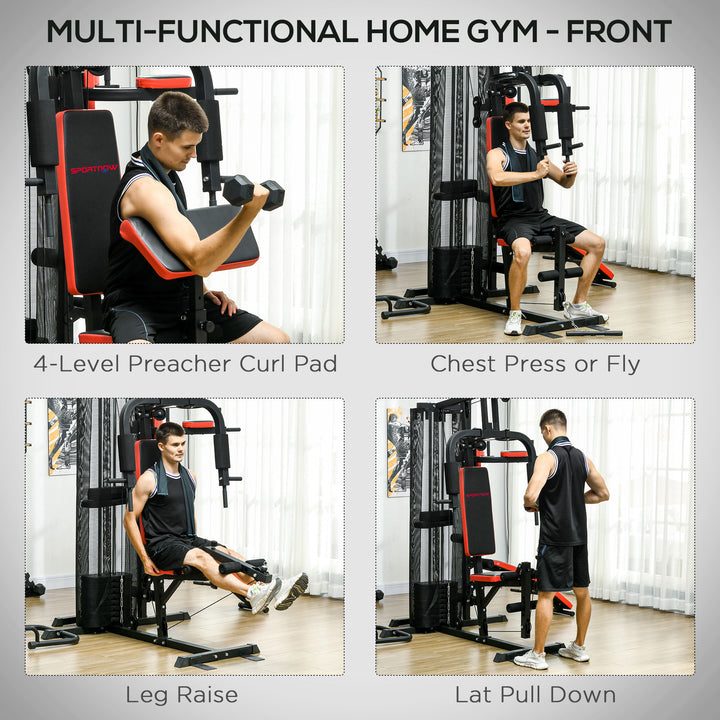 SPORTNOW Multi Gym Workout Station, Weight Machine with 65kg Weight Stack, Sit up Bench, Push up Stand, Dip Station