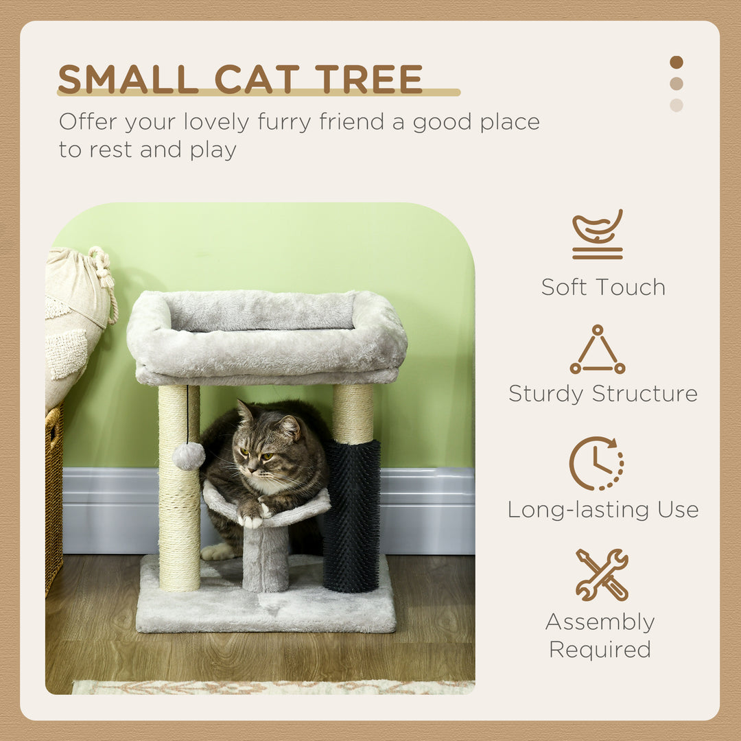 PawHut Kitty Climber: 48cm Cat Tree with Self-Groomer, Scratching Post & Dangling Ball, Grey | Aosom UK