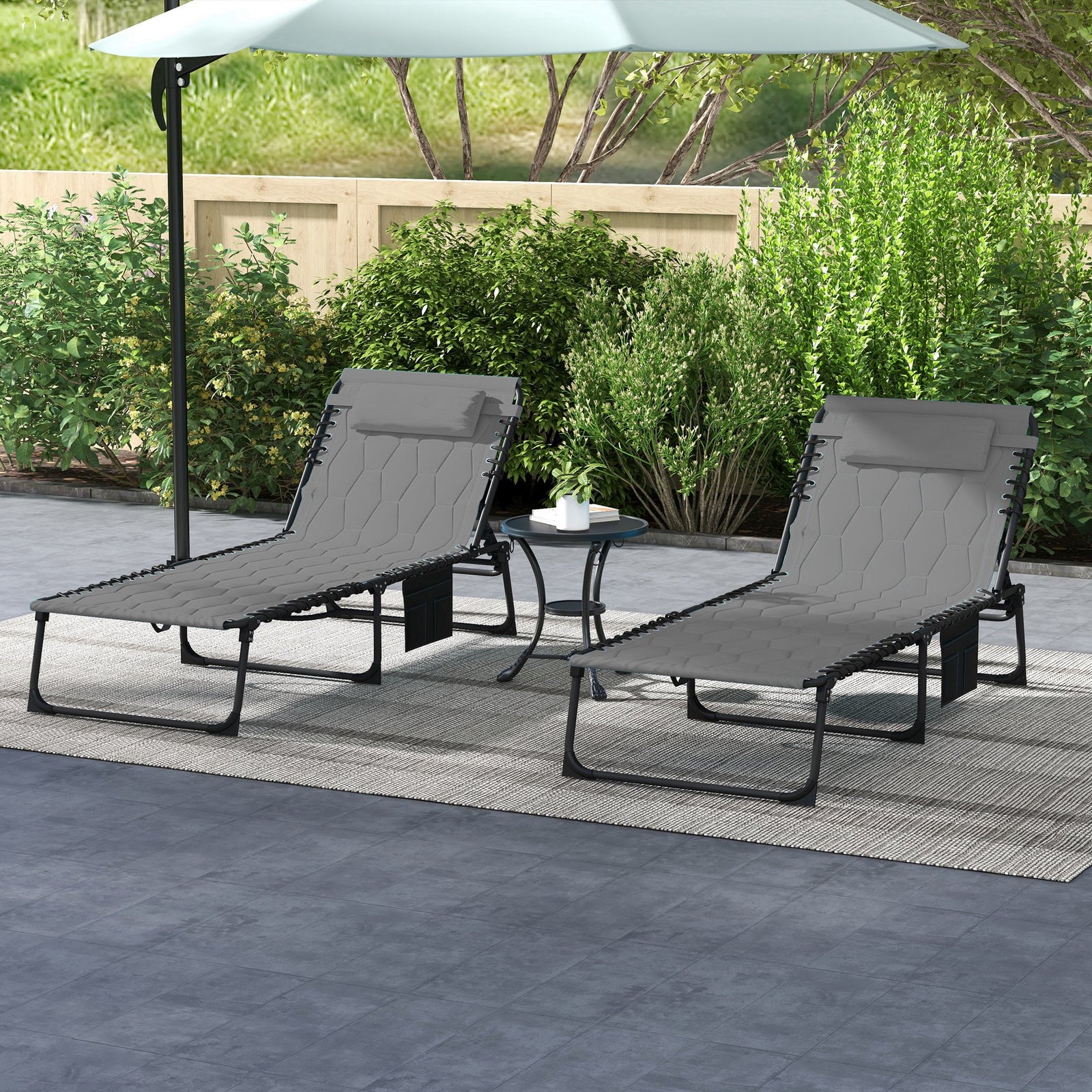 Set of Two Sun Loungers, with Five-Position Reclining Backs - Grey