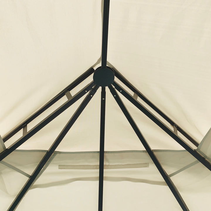 Outsunny 3.7 x 3(m) Patio Gazebo Canopy Garden Tent Shelter with 2 Tiers Roof and Mosquito Netting, Metal Frame, Beige