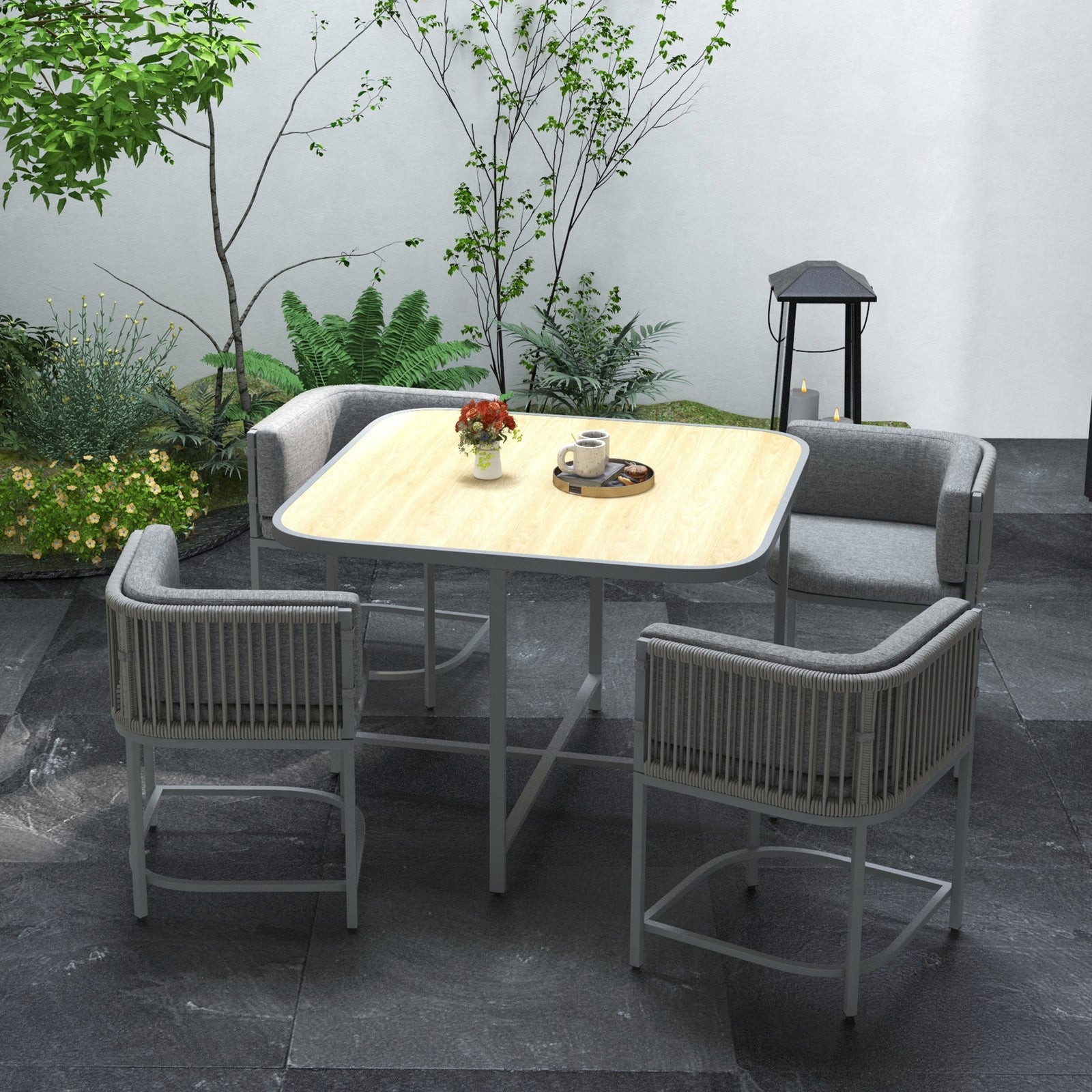 4-Seater Rattan Cube Garden Furniture Set with Cushions - Grey