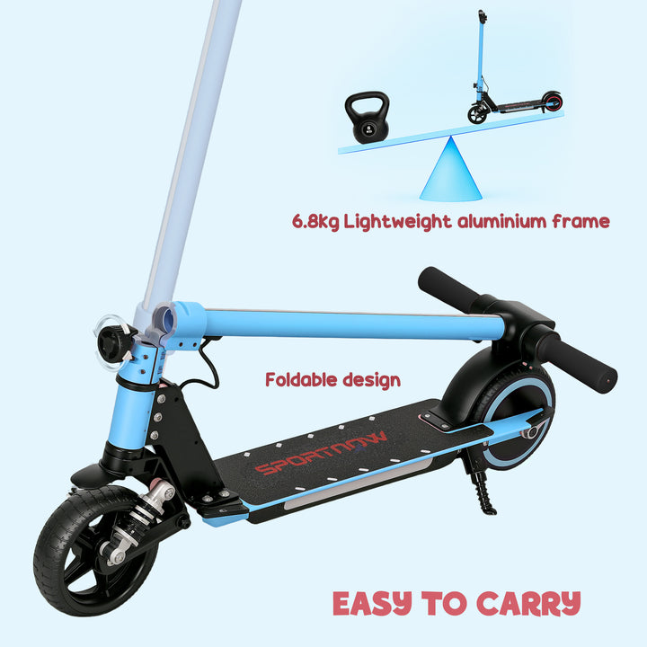 Folding Electric Scooter for Kids Age 6-14 with Dual Brakes, Front Suspension, LED Colourful Lights and Display, 6.8kg Lightweight Aluminium E Scooter, Up to 14 KM/H & 6 KM, Blue