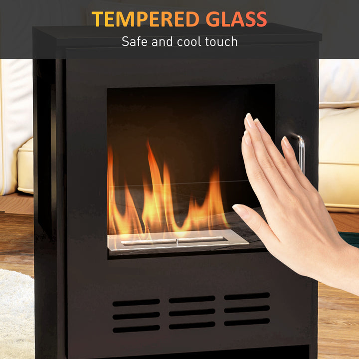 Ethanol Fireplace Stove with Shelf, Freestanding Bioethanol Fire, Indoor Ethanol Burner with 0.9 Litres Volume, Burns for Up to 3.3 Hours, 27 Inch, Black